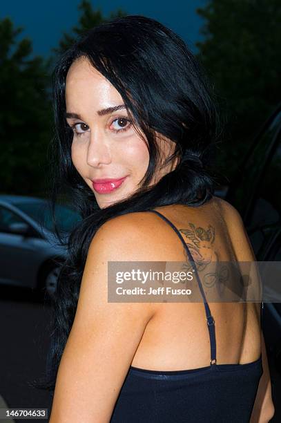 Nadya 'Octomom' Suleman poses at the Celebrity Pillow Fight Press Conference and Weigh In at the Fox And Hound Pub and Grille on June 22, 2012 in...