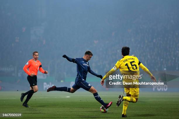 Philipp Forster of VfL Bochum in action during the DFB Cup round of 16 match between VfL Bochum and Borussia Dortmund at Vonovia Ruhrstadion on...