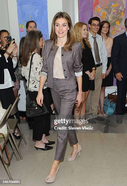 Princess Letizia of Spain visits the Emily Dickinson Primary School on June 22, 2012 in New York City.