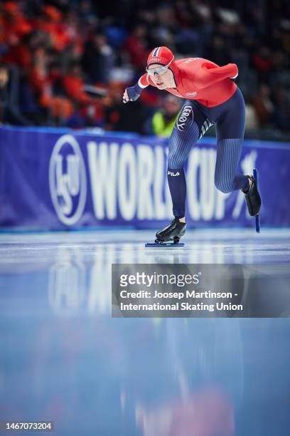 Ragne Wiklund of Norway competes in the Women's 3000m during the ISU World Cup Speed Skating Final at Arena Lodowa February 17, 2023 in Tomaszow...