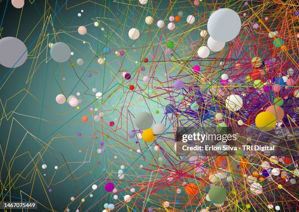fun background with colorful particles and vectors and geometric design - nanodeeltje stockfoto's en -beelden