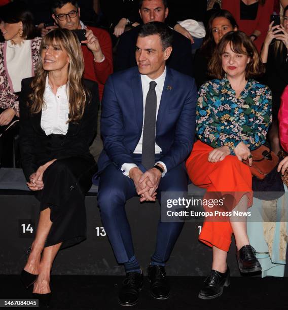 Prime Minister Pedro Sanchez attends with his wife, Begoña Gomez Fernandez , designer Teresa Helbig's fashion show at IFEMA Madrid on February 17 in...