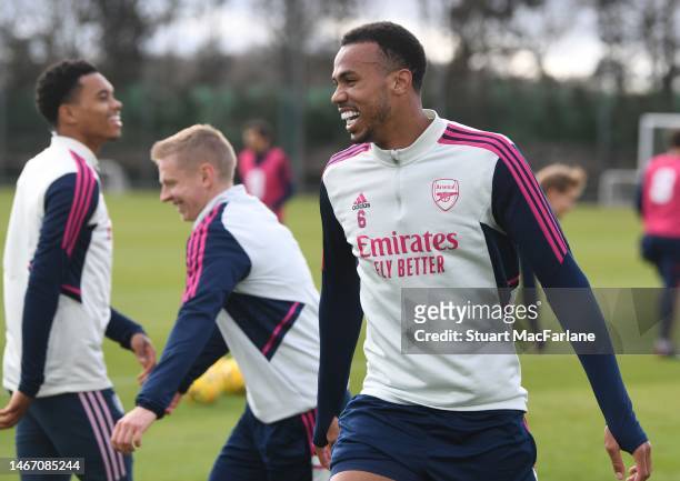 Gabriel of Arsenal during a training session at London Colney on February 17, 2023 in St Albans, England.