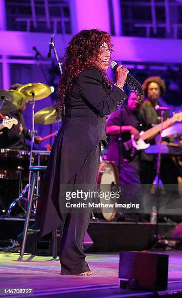 Hollywood Bowl Hall of Fame inductee and singer Chaka Khan performs onstage at the Hollywood Bowl Opening Night Gala at the Hollywood Bowl on June...