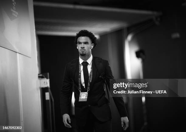 Warren Zaire-Emery of PSG arrives before the UEFA Champions League round of 16 leg one match between Paris Saint-Germain and FC Bayern München at...