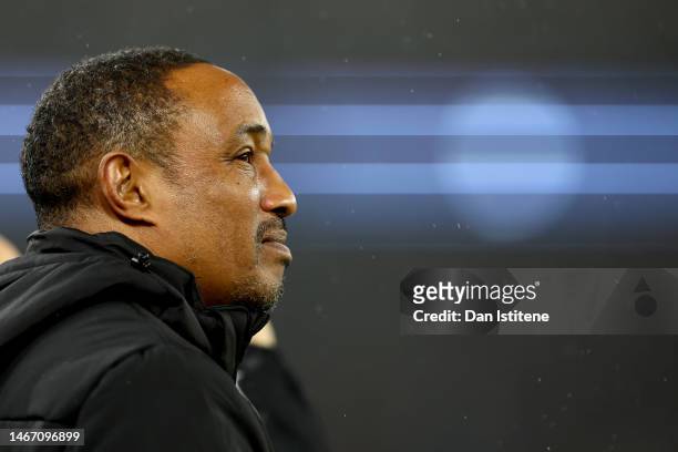 Paul Ince of Reading FC looks on during the Sky Bet Championship between Cardiff City and Reading at Cardiff City Stadium on February 17, 2023 in...