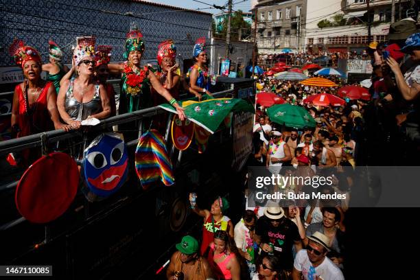 Revellers attend the Carmelitas street party on the first day of Carnival in Rio de Janeiro on February 17, 2023 in Rio de Janeiro, Brazil.