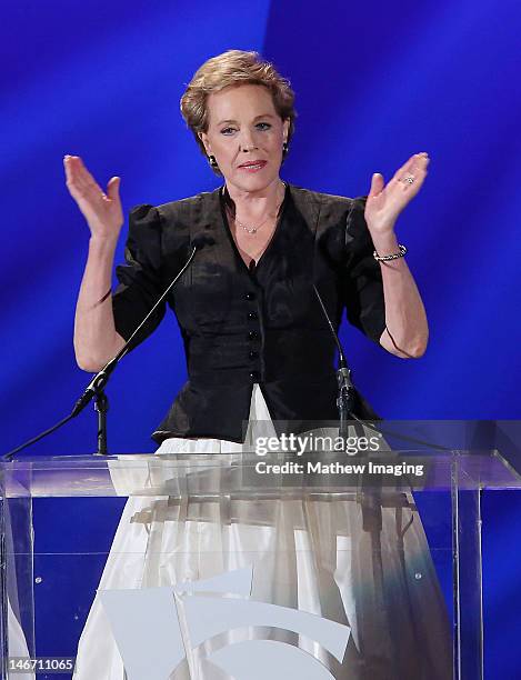 Singer and host Julie Andrews speaks onstage at the Hollywood Bowl Opening Night Gala on June 22, 2012 in Hollywood, California.