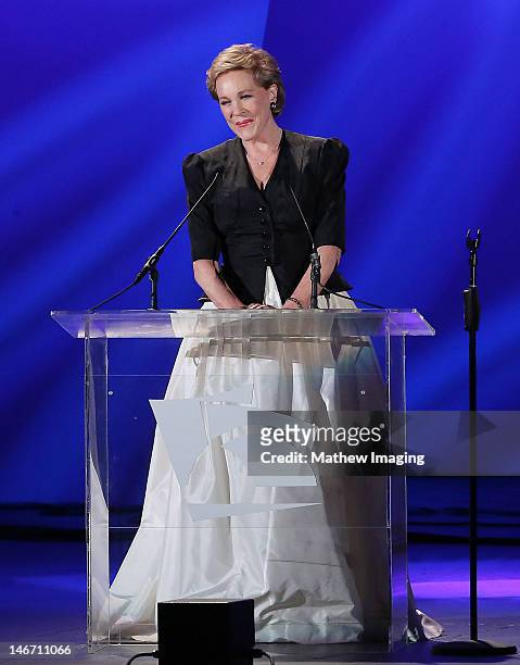 Singer and host Julie Andrews speaks onstage at the Hollywood Bowl Opening Night Gala on June 22, 2012 in Hollywood, California.