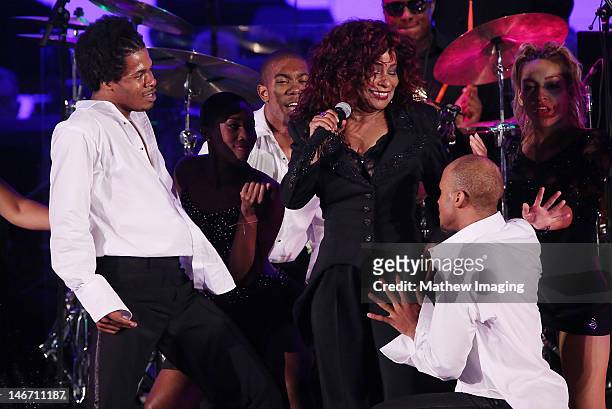 Singer and Hollywood Bowl Hall of Fame inductee Chaka Khan performs onstage at the Hollywood Bowl Opening Night Gala on June 22, 2012 in Hollywood,...