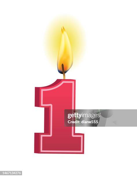 number 1 birthday candle on a transparent background - birthday candles stock illustrations