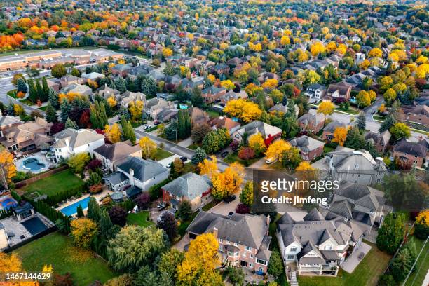 multi color leaves in neighbourhood boyd park and islington ave., woodbridge, canada - residential district stock pictures, royalty-free photos & images