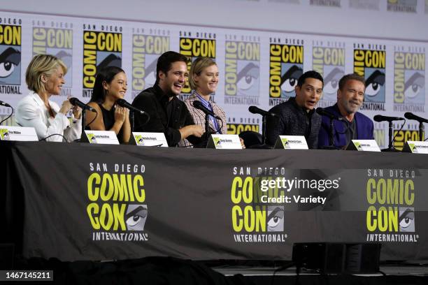 Linda Hamilton, Natalia Reyes, Diego Boneta, Mackenzie Davis, Gabriel Luna and Arnold Schwarzenegger