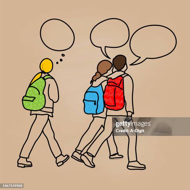 on our way to school thoughts tanboard - pre adolescent child stock illustrations