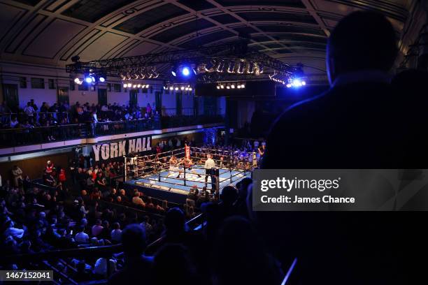 General view inside York Hall during the Featherweight fight between Chris Bourke and Darwin Martinez at York Hall on February 17, 2023 in London,...