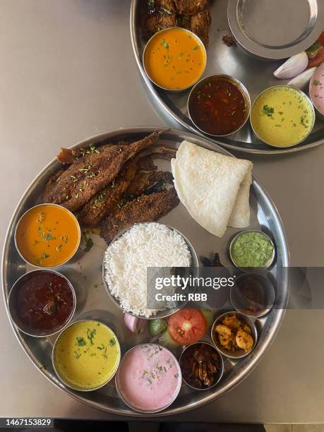 goan fish thali - south indian food stock pictures, royalty-free photos & images