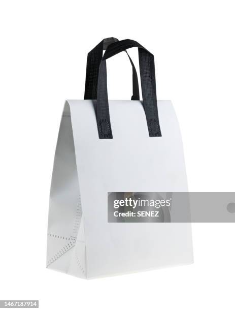 recycled paper kraft shopping bag - white shopping bag stock pictures, royalty-free photos & images