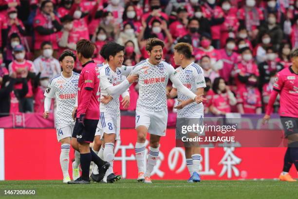 Kaito TANIGUCHI of Albirex Niigata scores his side's first goal during the J.LEAGUE Meiji Yasuda J1 1st Sec. Match between Cerezo Osaka and Albirex...