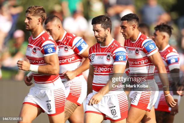 Ben Hunt of the Dragons looks dejected after a try during the NRL Trial and Charity Shield match between St George Illawarra Dragons and South Sydney...