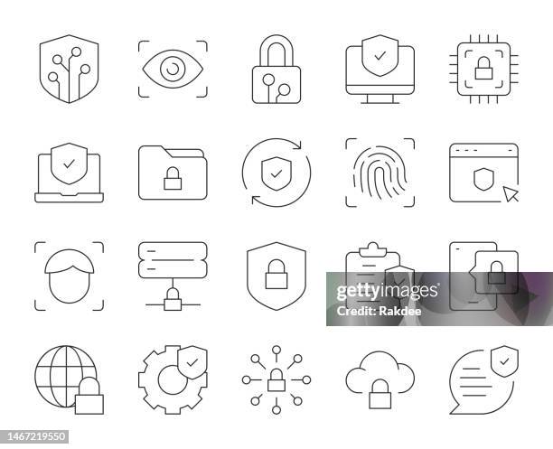 digitale sicherheit - dünne liniensymbole - gdrp stock-grafiken, -clipart, -cartoons und -symbole