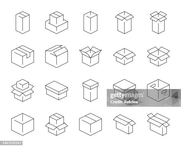 box - symbole für dünne linien - cardboard box stock-grafiken, -clipart, -cartoons und -symbole