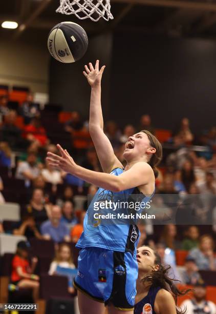 Jade Melbourne of the Capitals drives to the basket during the round 14 WNBL match between UC Capitals and Adelaide Lightning at The National...