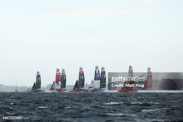 SailGP teams race during day one of SailGP Australia on Sydney Harbour on February 18, 2023 in Sydney, Australia.