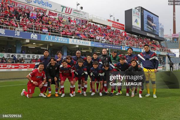 Fagiano Okayama during the J.LEAGUE Meiji Yasuda J2 1st Sec. Match between Jubilo Iwata and Fagiano Okayama at Yamaha Stadium on February 18, 2023 in...