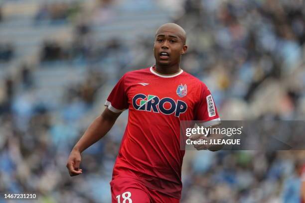 Solomon SAKURAGAWA of Fagiano Okayama in action during the J.LEAGUE Meiji Yasuda J2 1st Sec. Match between Jubilo Iwata and Fagiano Okayama at Yamaha...