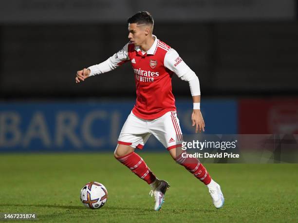Catalin Cirjan of Arsenal during the PL2 match between Arsenal U21 and West Ham United U21 at Meadow Park on February 17, 2023 in Borehamwood,...