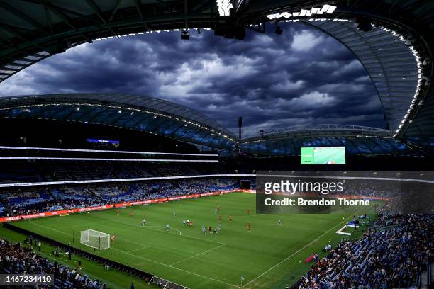 General view of play during the round 17 A-League Men's match between Sydney FC and Brisbane Roar at Allianz Stadium, on February 18 in Sydney,...