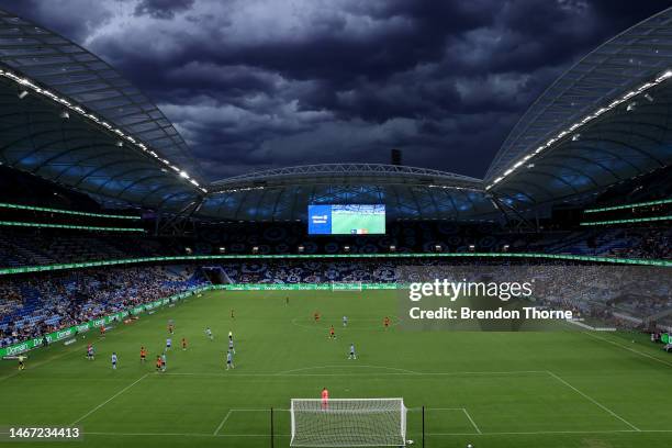 General view of play during the round 17 A-League Men's match between Sydney FC and Brisbane Roar at Allianz Stadium, on February 18 in Sydney,...