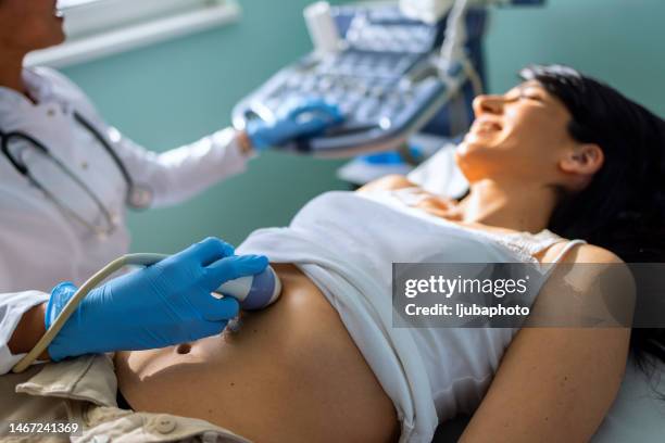 young woman having 4d ultrasound scan. - animal abdomen stock pictures, royalty-free photos & images