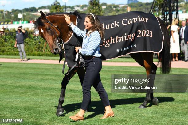 Coolangatta after winning race 7, the Black Caviar Lightning, during Melbourne Racing at Flemington Racecourse on February 18, 2023 in Melbourne,...