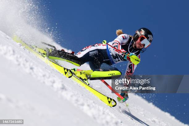 Charlie Guest of Great Britain competes in their first run of Women's Slalom at the FIS Alpine World Ski Championships on February 18, 2023 in...