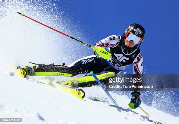 Charlie Guest of Great Britain competes in their first run of Women's Slalom at the FIS Alpine World Ski Championships on February 18, 2023 in...