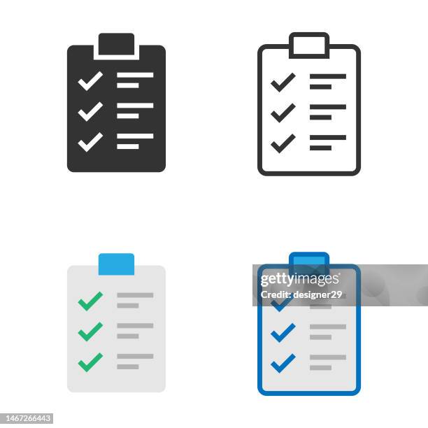 ilustrações, clipart, desenhos animados e ícones de lista de verificação ou conjunto de ícones da área de transferência. - clipboard