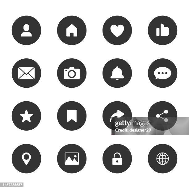 ilustraciones, imágenes clip art, dibujos animados e iconos de stock de el icono de redes sociales establece el diseño vectorial sobre fondo blanco. - www