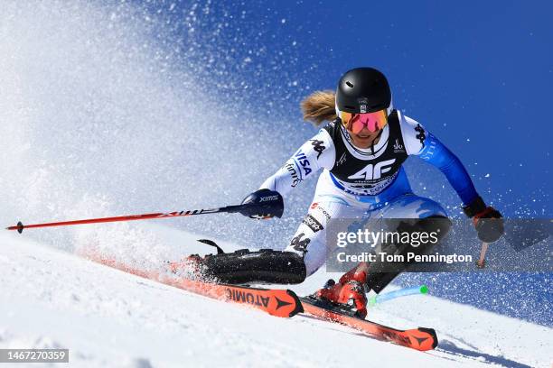 Ava Sunshine of United States competes in their first run of Women's Slalom at the FIS Alpine World Ski Championships on February 18, 2023 in...