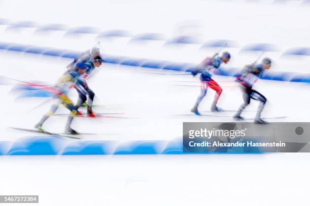 General view as athletes compete during the Men 4x7.5 km Relay at the IBU World Championships Biathlon Oberhof on February 18, 2023 in Oberhof,...