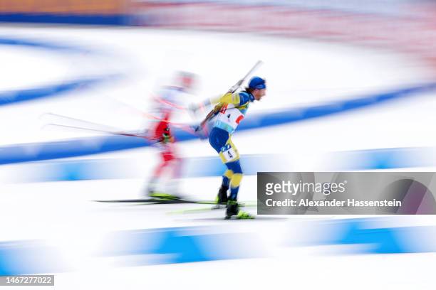 Peppe Femling of Sweden competes during the Men 4x7.5 km Relay at the IBU World Championships Biathlon Oberhof on February 18, 2023 in Oberhof,...