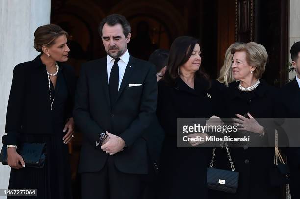 Princess Tatiana of Greece and Denmark, Nicholas of Greece, Princess Alexia of Greece and Queen Anne Marie of Greece attend the 40-day Memorial...