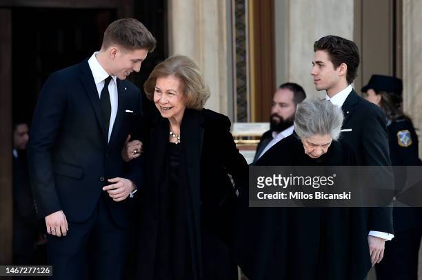 Queen Sofia of Spain, Princess Irene of Spain and Prince Constantine-Alexios of Greece attend the 40-day Memorial Service of HM King Constantine II...