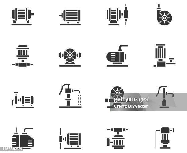ilustraciones, imágenes clip art, dibujos animados e iconos de stock de conjunto vectorial de bombas de agua - motor eléctrico