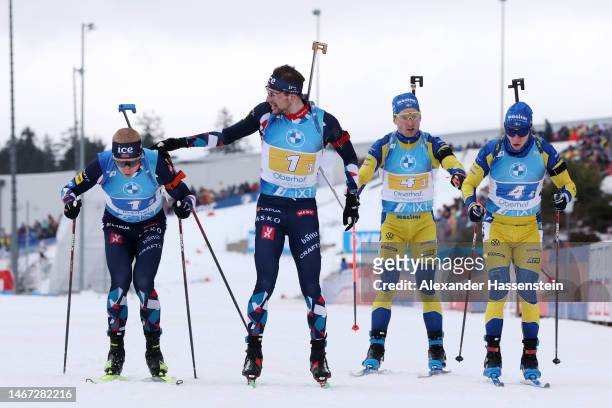 Sturla Holm Laegreid of Norway changes over to Johannes Thingnes Boe of Norway and Jesper Nelin of Sweden changes over to Sebastian Samuelsson of...