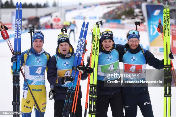 Bronze medalists Sebastian Samuelsson of Sweden, Jesper Nelin of Sweden, Martin Ponsiluoma of Sweden and Peppe Femling of Sweden pose for a photo...