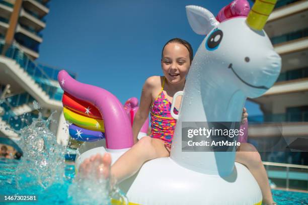 Woman In Inflatable Raft 436 Girl Playing On Inflatable Raft In Swimming Pool Stock Photos, High ...