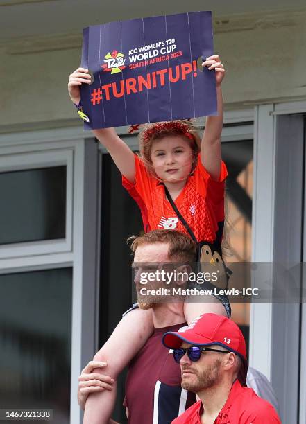 Spectators react in the crowd during the ICC Women's T20 World Cup group B match between England and India at St George's Park on February 18, 2023...