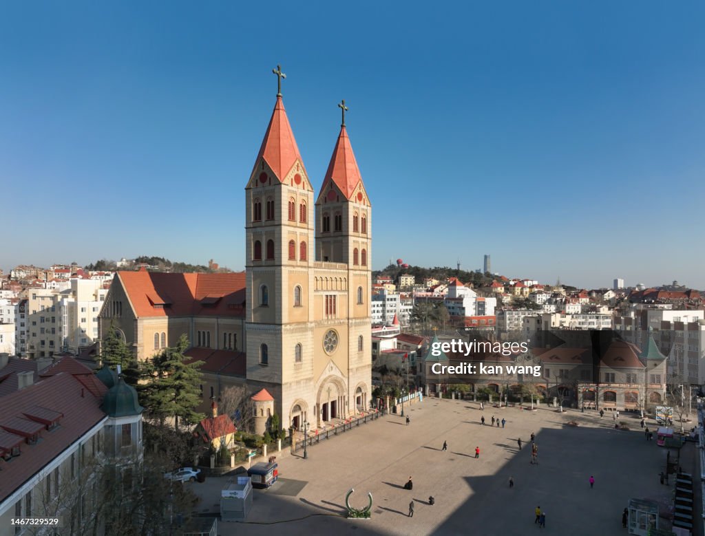 Panorama of Catholic Church in Qingdao, China