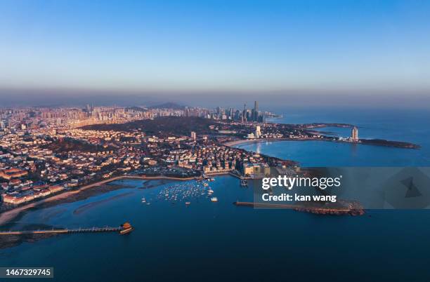 city scenery panorama of trestle bridge in qingdao, shandong - stockholm beach stock pictures, royalty-free photos & images